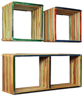 Set of 3 hanging shelves, solid recycled teak, multicoloured - Shelf