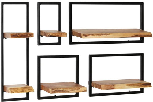 Set of 5 wall shelves made of solid acacia and steel - Shelf - Main image