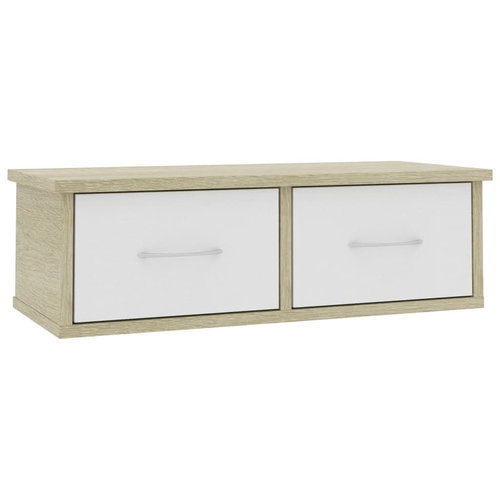 Wall shelf with drawers white and sonoma oak 60x26x18,5 cm - Shelf - Main image