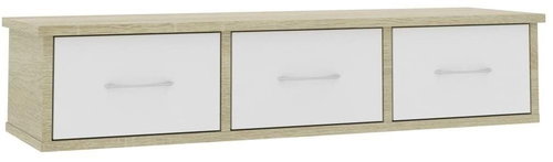 Wall shelf with drawers white and sonoma oak 88x26x18,5 cm - Shelf - Main image