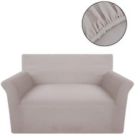 Stretch sofa cover, beige polyester, rib knit - Cover