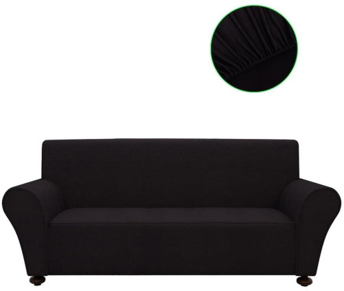 Stretch sofa cover, black polyester jersey - Cover - Main image