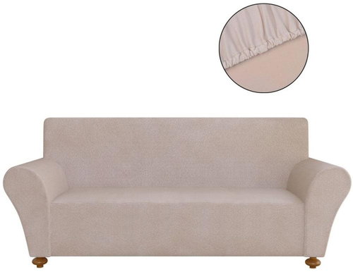 Stretch sofa cover beige polyester jersey - Cover - Main image