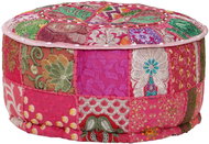 Seating pouf patchwork round cotton handmade 40x20 cm pink - Ottoman