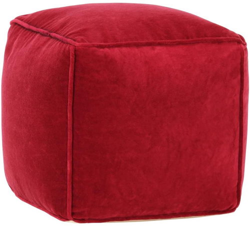 Cotton velvet pouf 40 × 40 × 40 cm ruby red - Cushion - Main image