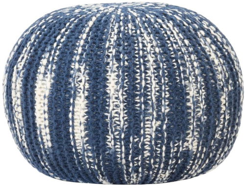 Hand knitted sofa pouf blue and white 50 × 35 cm wool - Cushion - Main image