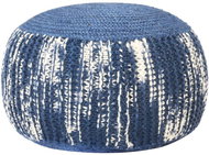 Hand knitted sofa pouf blue and white 50 × 35 cm wool - Cushion