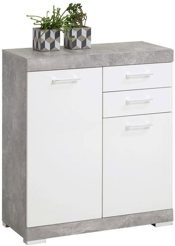 FMD Prádelník se 2 dveřmi a 2 zásuvkami 80x34,9x89,9cm betonová a bílá - Komoda - Main image