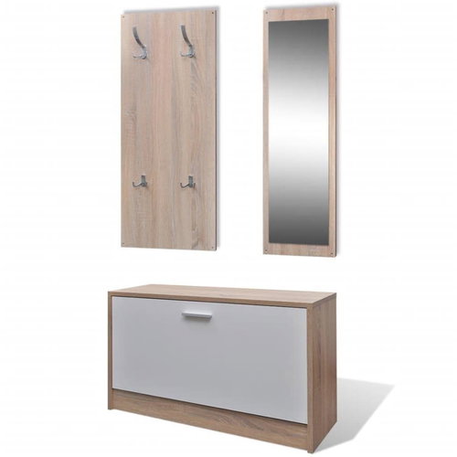 Wooden hallway set with shoe cabinet 3 in 1, white and oak - Hall Set - Main image