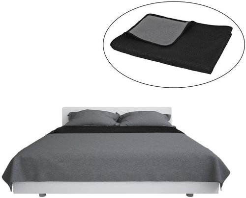 Double-sided quilted bedspread 170 × 210 cm grey-black - Bed Cover - Main image