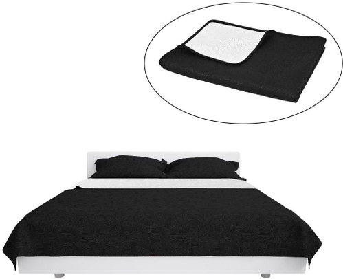 Double-sided quilted bedspread 170x210 cm black and white - Bed Cover - Main image