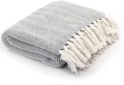 Cotton bedspread with herringbone pattern 160 × 210 cm grey - Blanket - Main image