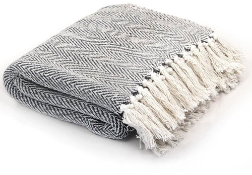 Cotton bedspread with herringbone pattern 125x150 cm navy blue - Blanket - Main image