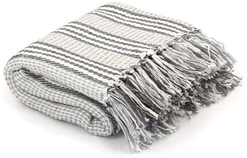 Cotton bedspread with stripes 220 × 250 cm grey and white - Blanket - Main image