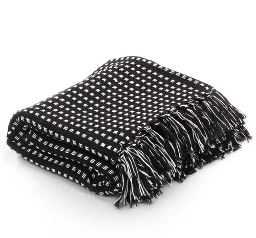 Cotton bedspread with squares 125 × 150 cm black - Blanket - Main image