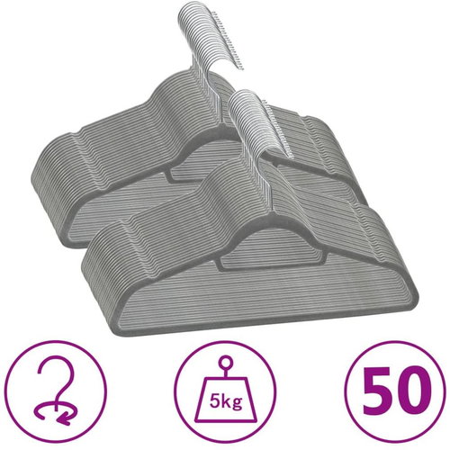 50 pcs of non-slip grey velvet wardrobe hangers - Hanger - Main image