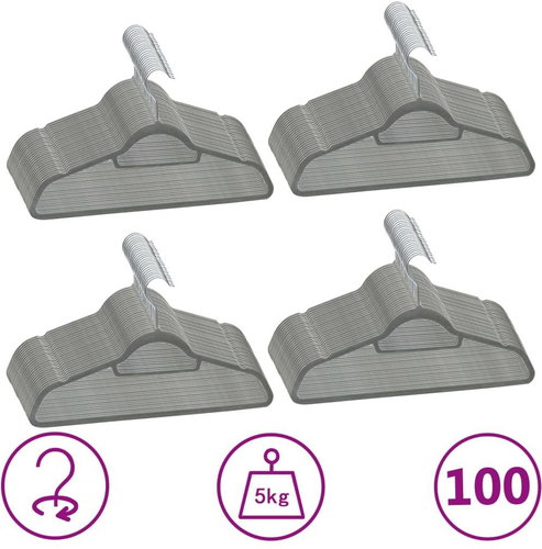 100 pcs of non-slip grey velvet wardrobe hangers - Hanger - Main image