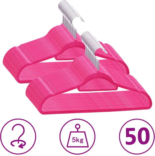 50 pcs of non-slip pink velvet wardrobe hangers - Hanger - Main image
