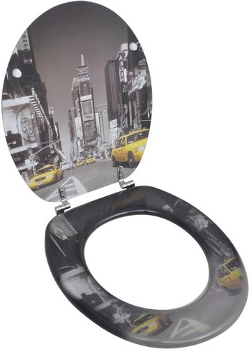 Toilet seat made of MDF with lid, printed with New York motif - Toilet Seat - Main image
