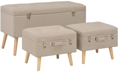 Chairs with storage 3 pcs beige textile - Stool - Main image