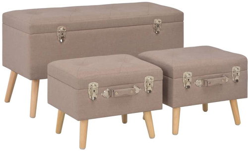 Chairs with storage 3 pcs brown textile - Stool - Main image