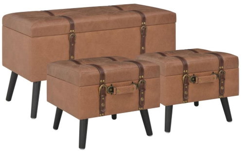 Stools with storage 3 pcs brown faux leather - Stool - Main image