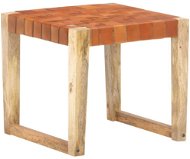 Stool light brown genuine leather and solid mangrove wood - Stool