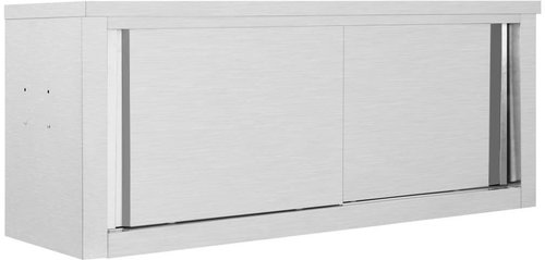 Wall mounted kitchen cabinet with sliding doors 120x40x50 cm stainless steel - Wardrobe - Main image
