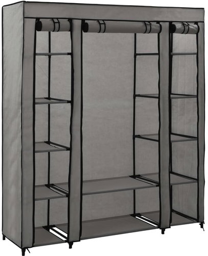 Wardrobe with compartments and rods grey 150x45x176 cm textile - Wardrobe - Main image