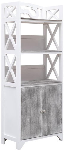 Kúpeľňová skrinka bielo-sivá 46 × 24 × 116 cm drevo paulovnia - Kúpeľňová skrinka - Hlavný obrázok