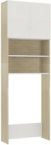 Cabinet above the washing machine white and oak sonoma 64x25,5x190 cm chipboard - Bathroom Cabinet - Main image