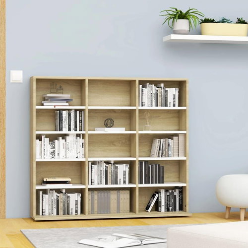 CD cabinet white and sonoma oak 102 × 23 × 89,5 cm chipboard - Cabinet - Main image