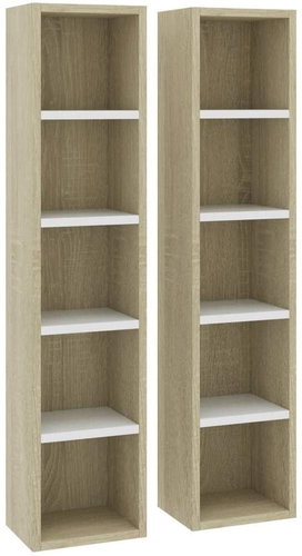 CD cabinets 2 pcs white and oak sonoma 21x16x93,5 cm chipboard - Cabinet - Main image