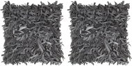 Pillows 2 pcs fringed grey 45 × 45 cm leather and cotton - Pillow