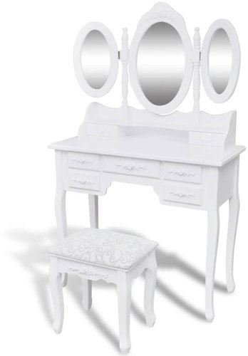 Dressing table with stool and 3 mirrors white - Dressing Table - Main image