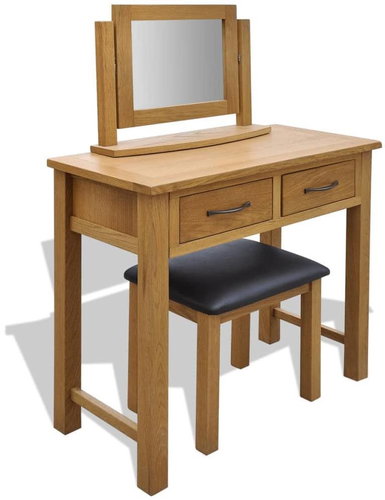 Dressing table with stool solid oak wood - Dressing Table - Main image