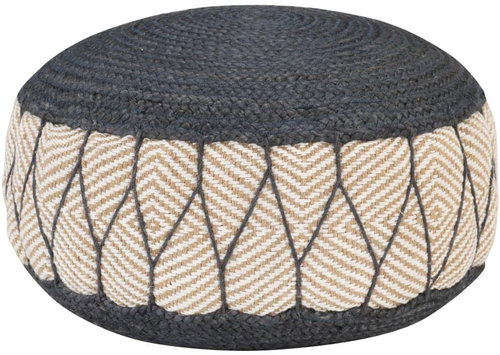 Knitted and woven cotton and jute stool 50 × 35 cm blue - Ottoman - Main image