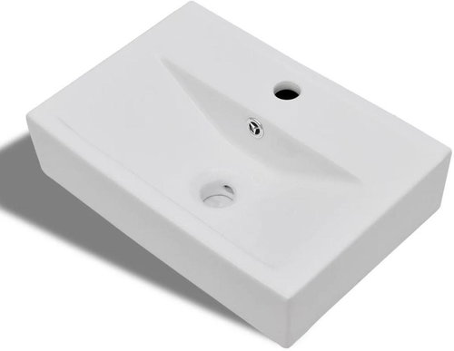 Ceramic washbasin with tap hole and overflow, white rectangular - Washbasin - Main image
