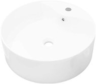 Kúpeľňové umývadlo keramické okrúhle biele, otvor na batériu, prepad - Umývadlo