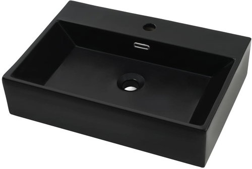 Washbasin with a hole for a faucet ceramic black 60,5x42,5x14,5 cm - Washbasin - Main image