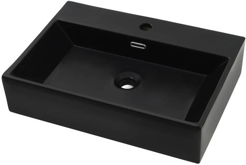 Washbasin with a hole for a faucet ceramic black 76x42,5x14,5 cm - Washbasin - Main image