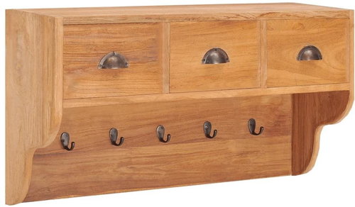 Wall hanger 80 × 25 × 45 cm solid teak wood - Coat Hanger - Main image