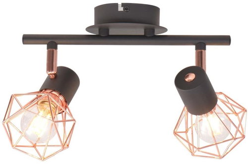 Ceiling Light with 2 Spotlights, E14, Black and Copper - Ceiling Light - Main image