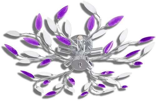 Ceiling Light, White and Purple Crystal Leaves, for 5 E14 Bulbs - Ceiling Light - Main image