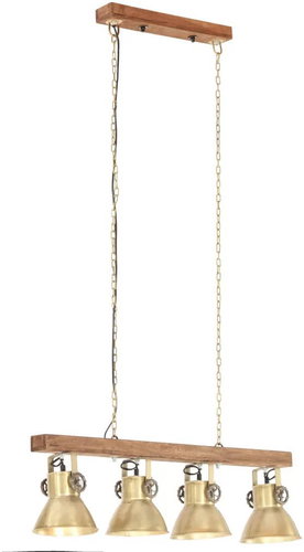 Industrial Ceiling Light, Brass E27 Mangrove Wood - Ceiling Light - Main image