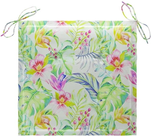 Podušky na zahradní židle 4 ks vzor listů 50 x 50 x 4 cm textil - Polstr - Main image