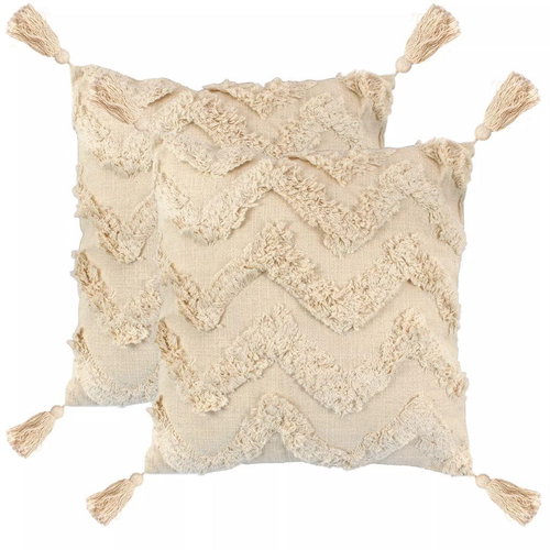 Polštáře 2 ks 60 x 60 cm design s vlnkami přírodní - Polštář - Main image