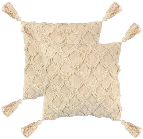 Polštáře 2 ks 60 x 60 cm károvaný design přírodní - Polštář - Main image