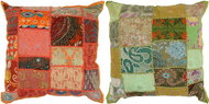 Patchwork polštáře 2 ks ručně vyrobené 45x45 cm oranžovozelené - Polštář