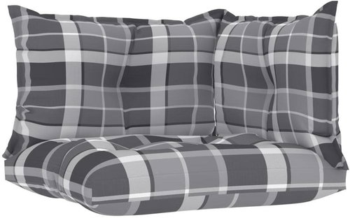 Podušky na pohovku z palet 3 ks šedé károvaný vzor textil - Polstr - Main image